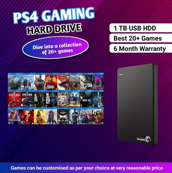 PS4 JB 9.0 To 12.02 Internal 1TB HDD with Fully Top Games Loaded (Free 3.0 External Enclosure Caddy)