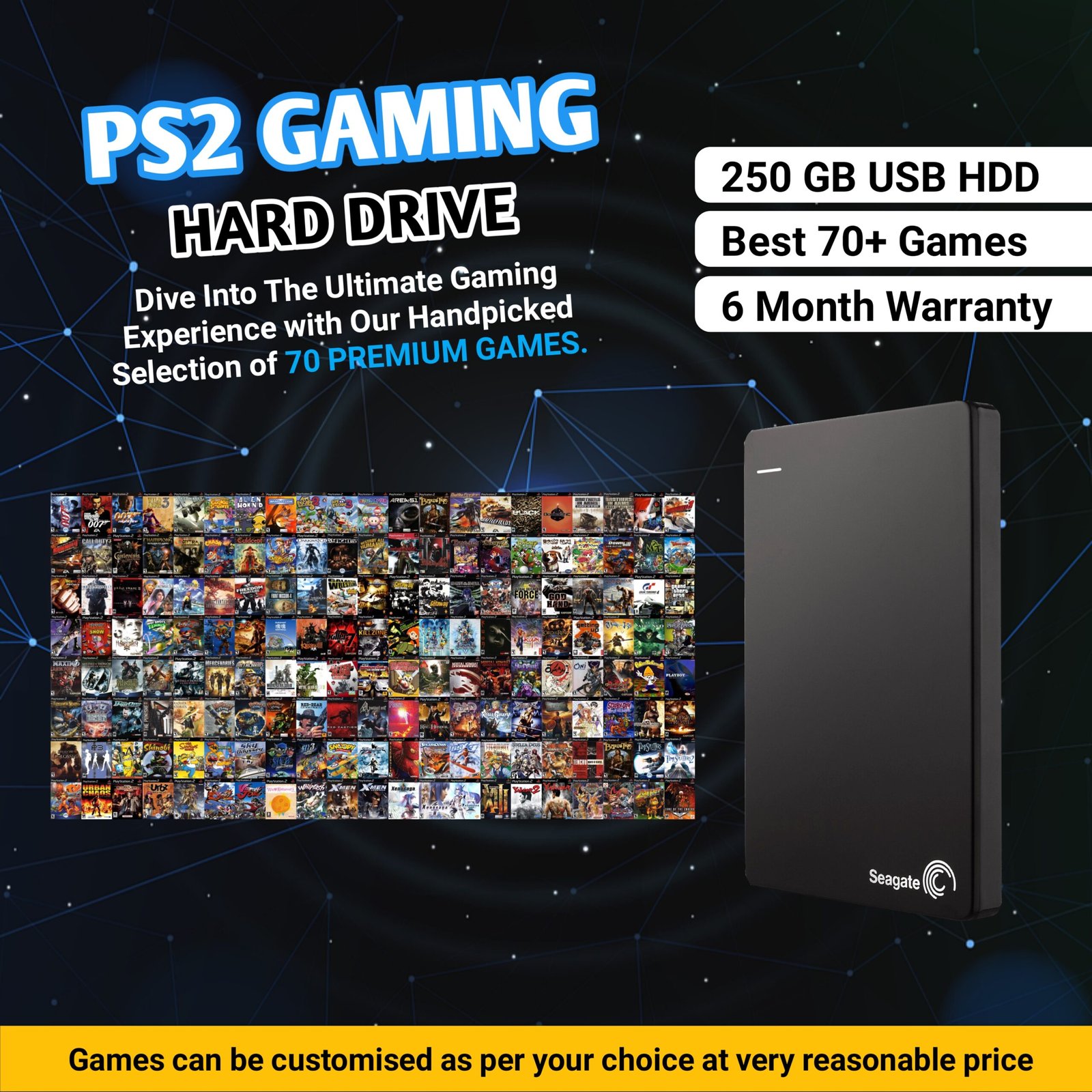 PS2 JB 250 GB External HDD with Top 70+ Games Loaded