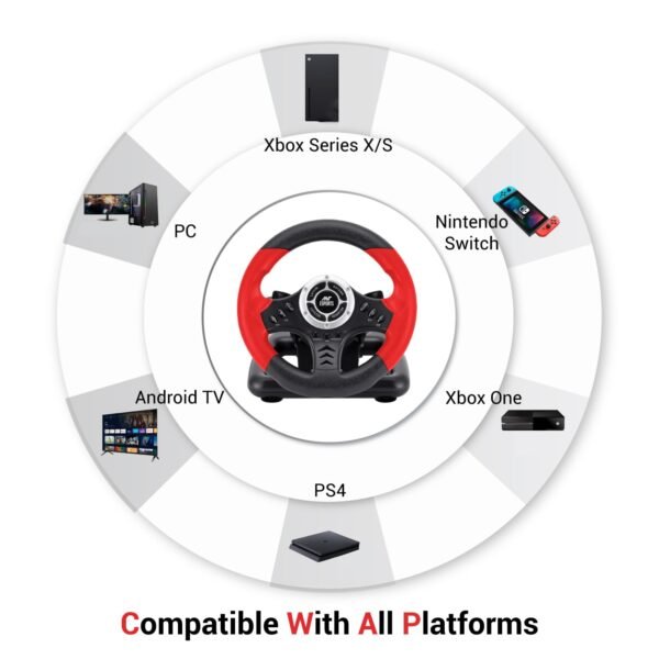 Ant Esports GW170 Steering Wheel 180° With Pedals, Vibration Feedback (PS3, PS4, Xbox One, PC, Xbox Series X/S, Switch, and Android TV) [New] - Image 3