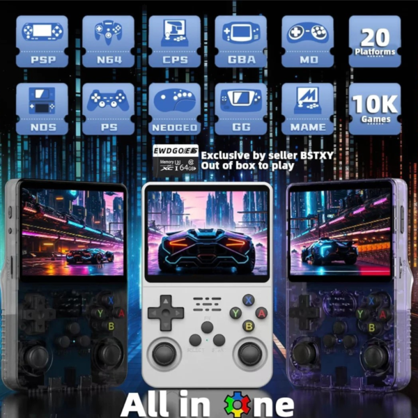 R36S Retro Handheld Game Console With 64G 3.5 Inch IPS Screen Built-In 20000+ Classic Games Open Source Linux System Portable Pocket Video Player With 3200Mah Battery(Transparent Blue) [New] - Image 2