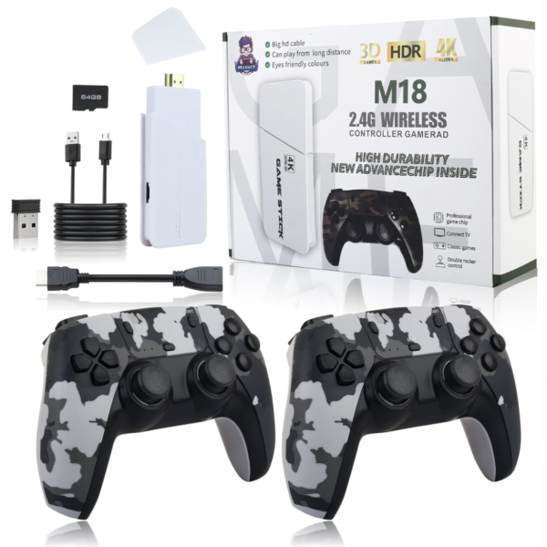 M18 Wireless Retro TV Game Console Stick 4K Ultra HDR with Built in 23 Emulators, 20,000+ Games (Army Green) [New]