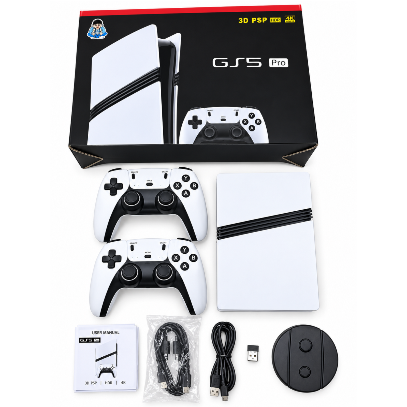 GS5 Pro Wireless Retro TV Game Console Stick 4K Ultra HDR with Built in 53 Emulators, 30,000+ Games